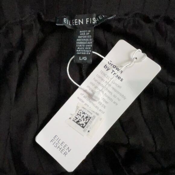 Eileen Fisher Pants L Black Tencel Wide Rib Straight Elastic Waist Pockets NWT - Picture 8 of 13